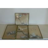 Four oriental watercolours in gilt frames - 36cm x 20cm and 26cm x 26cm - some staining and