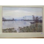 Watercolour - landscape of flooded Fenland scene, signed A Anderson 188 - size 72x45cm - Arthur