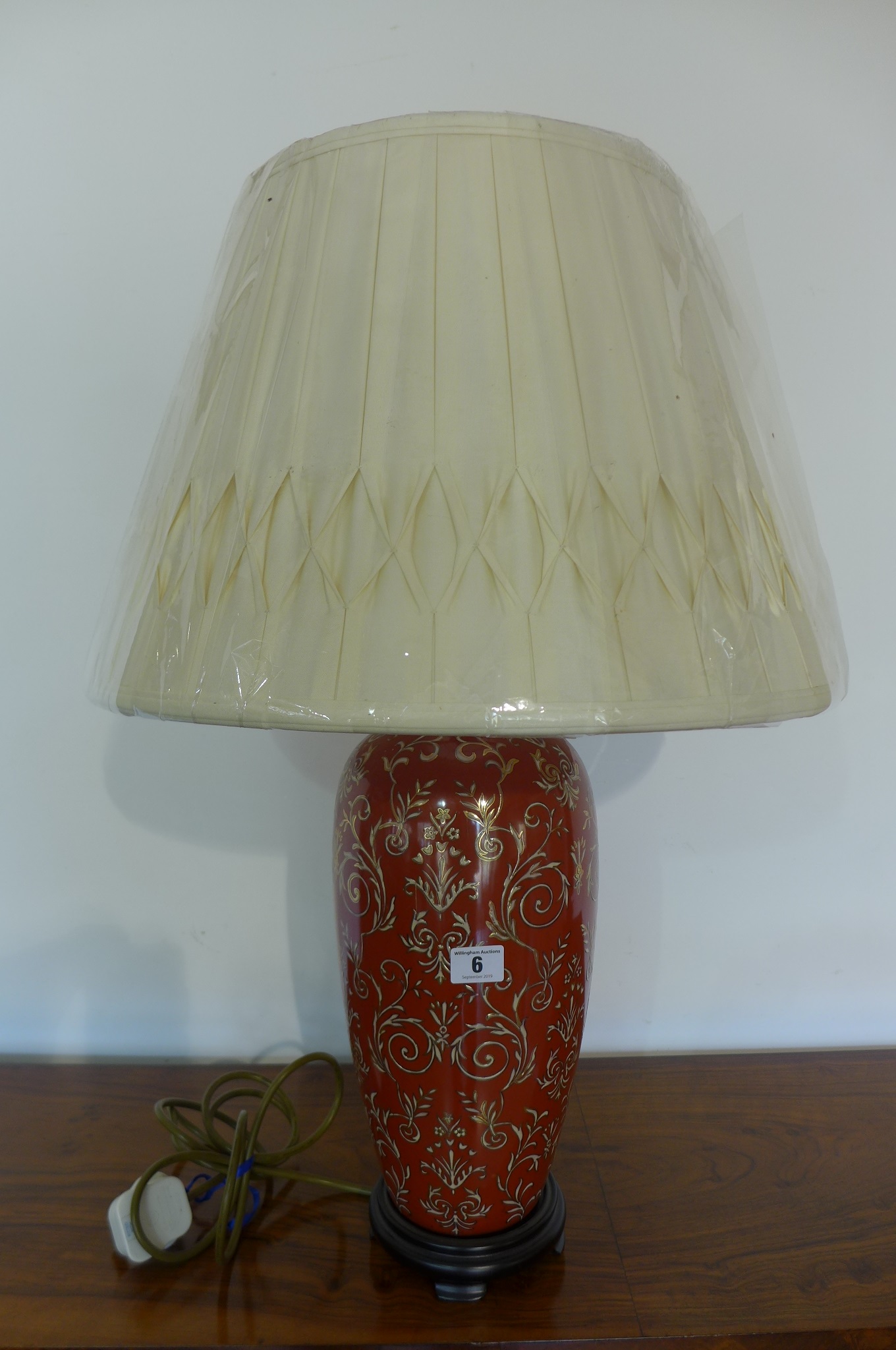 A new ceramic base table lamp complete with hand made pleated shade - 68cm high