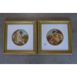 A pair of gilt framed nude prints, back and front, in gilt frames - 38x38cm