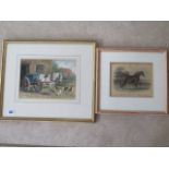 Watercolour by Emily Atkinson, signed dated 1887, Cart and Horse in farmyard, in a gilt frame and