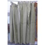 A pair of moss green lined and dry cleaned 46 inch wide x 96inch drop curtains