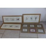 A collection of fifteen gilt framed bird prints in nine frames