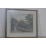 A watercolour by F W Fitch, in a gilt frame, 59cm x 67cm