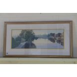 Bolton Watrercolour, The Ouse at St Ives, Cambridgeshire, in a gilt frame, 50x94cm - in good