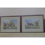 A pair of William Newton watercolours, in gilt trimmed frames, 61x76cm - in good condition