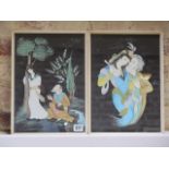 A pair of framed Indian/Eastern water colours of a courting couple, size 33x23cm