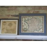 Two framed 18th century style maps, largest 48x36cm - smallest 33x27cm
