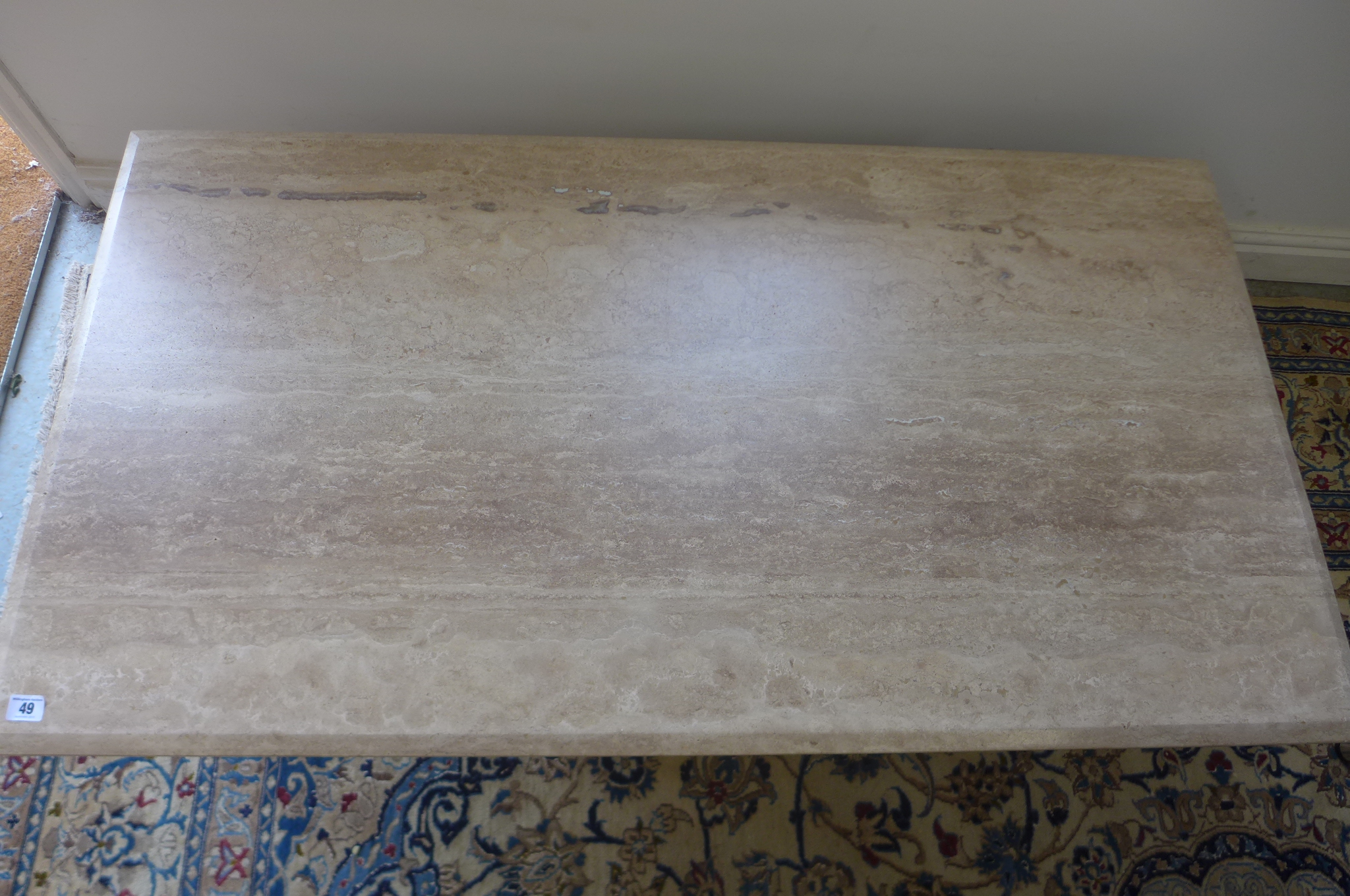 A Travertine coffee table, base and top, 42cm tall, 70x130cm - Image 2 of 2