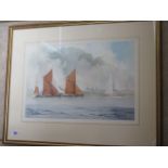 John R pretty watercolour, entitled Off Shotley on the Orwell, in a gilt frame - 59x75cm - in good