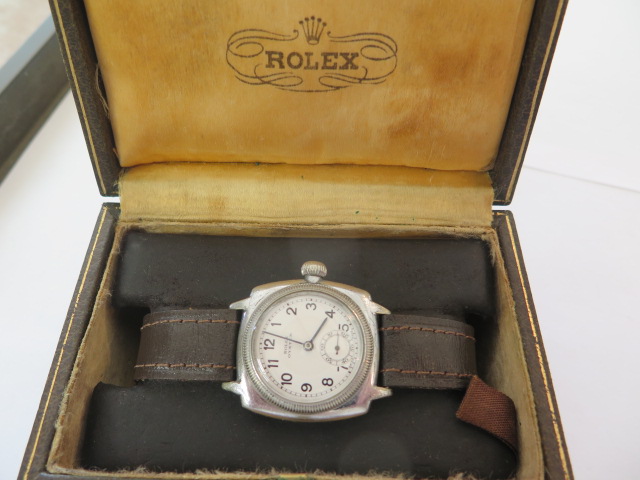 A rare 1930's Rolex Oyster wrist watch with cushion chromed case, screw down bezel and superb - Image 8 of 9