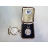 A small top wind silver fob watch, working, and a key wind silver fob watch
