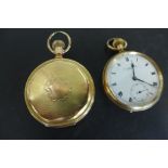 Two gents gold plated pocket watches, one Waltham - not running and a repair to back of case, and