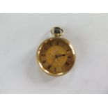 An 18ct yellow gold top wind pocket watch, 35mm diameter, approx 34 grams, generally good condition,