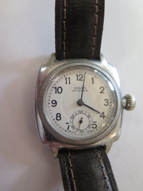 A rare 1930's Rolex Oyster wrist watch with cushion chromed case, screw down bezel and superb - Image 2 of 9