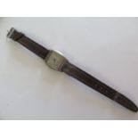 A rare vintage Harwood perpetual chrome plated rectangular wrist watch, John Harwood credited for