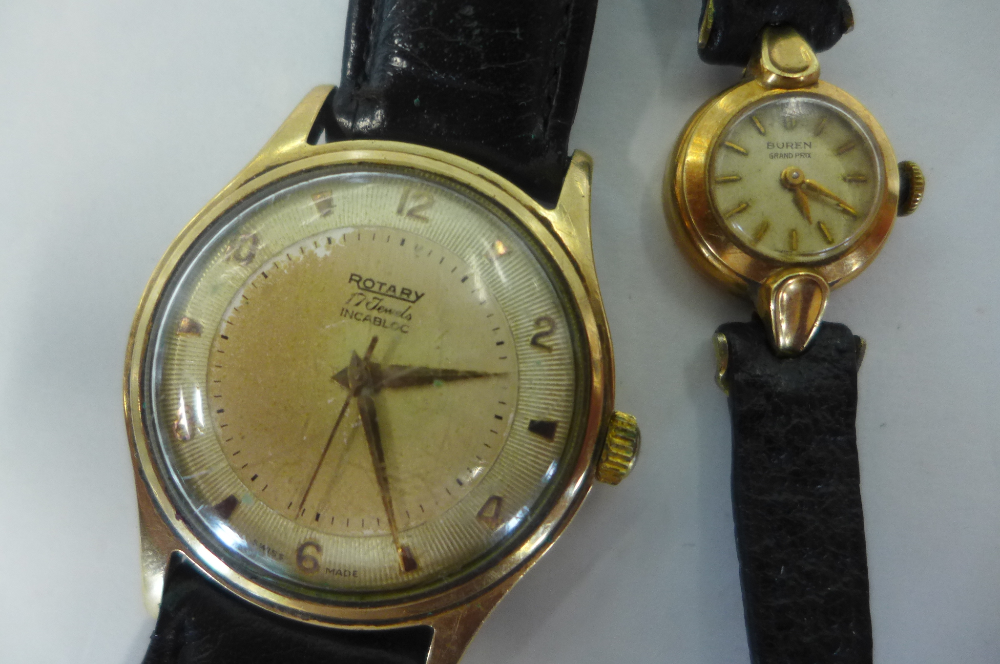 A Gents Rotary 9ct gold wristwatch with inscription on Reverse, hallmarked , Dennison case, 17 jewel