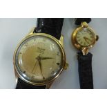 A Gents Rotary 9ct gold wristwatch with inscription on Reverse, hallmarked , Dennison case, 17 jewel
