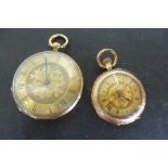 Two ladies gold fob watches, the smaller 9ct, the larger 18ct, neither running and some minor faults