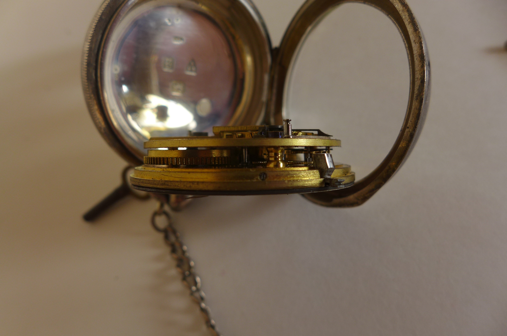 A silver Express English lever pocket watch and silver chain, watch running - Image 3 of 3