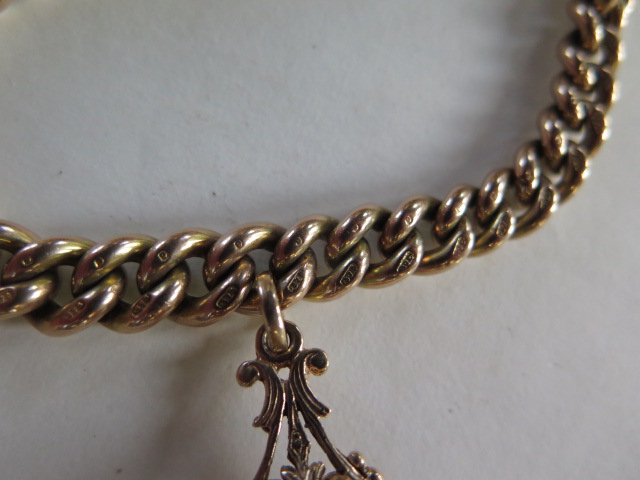 A 9ct yellow gold bracelet with a fob, converted from an Albert watch chain, approx total weight - Image 4 of 4