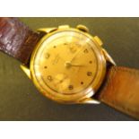 A gents Fleuron wristwatch chronograph gold plate and steel case, Arabic numbers and square markers,
