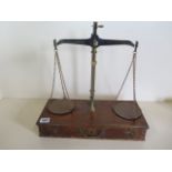 A 1lb brass Beam scale by De Grave and Co Ltd - with original oak box, County Lanark