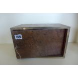 A walnut and brass cigar box, with a rotating door, 18cm x 28cm x 17cm - with key, generally good,