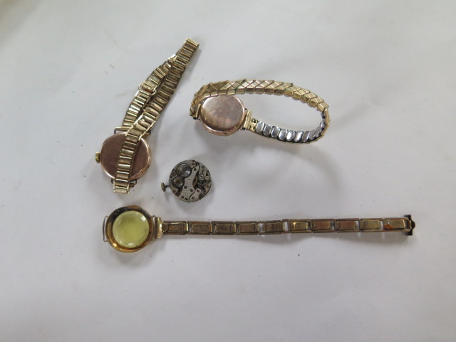 Three 9ct ladies watches, on plated straps, back missing to one, total approx 49 grams - Image 2 of 2