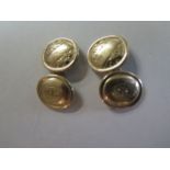 A pair of gents 9ct gold oval cuff links, heavy at 11.5 grams, with monogram, 16mmx 14mm - in good