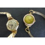 Two ladies 9ct gold cased, wristwatches, neither watches running
