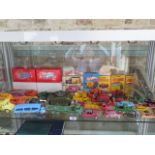 A large collection of vintage Dinky, Matchbox, Lesney cars, lorries etc - 45 vehicles and plastic