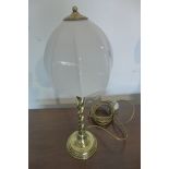 An early 20th century brass barley twist table lamp, tested, 49cm tall