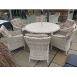 A Bramblecrest 140cm ceramic table with parasol and base, crack to table, see photos, ex display