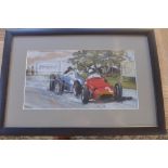 Watercolour of racing cars, circa early 1960 - painted for the vendor by Berrisford Hill, frame size