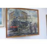A framed acrylic on board baring an inscription ' Black five - Keighley and Worth Railway Pres