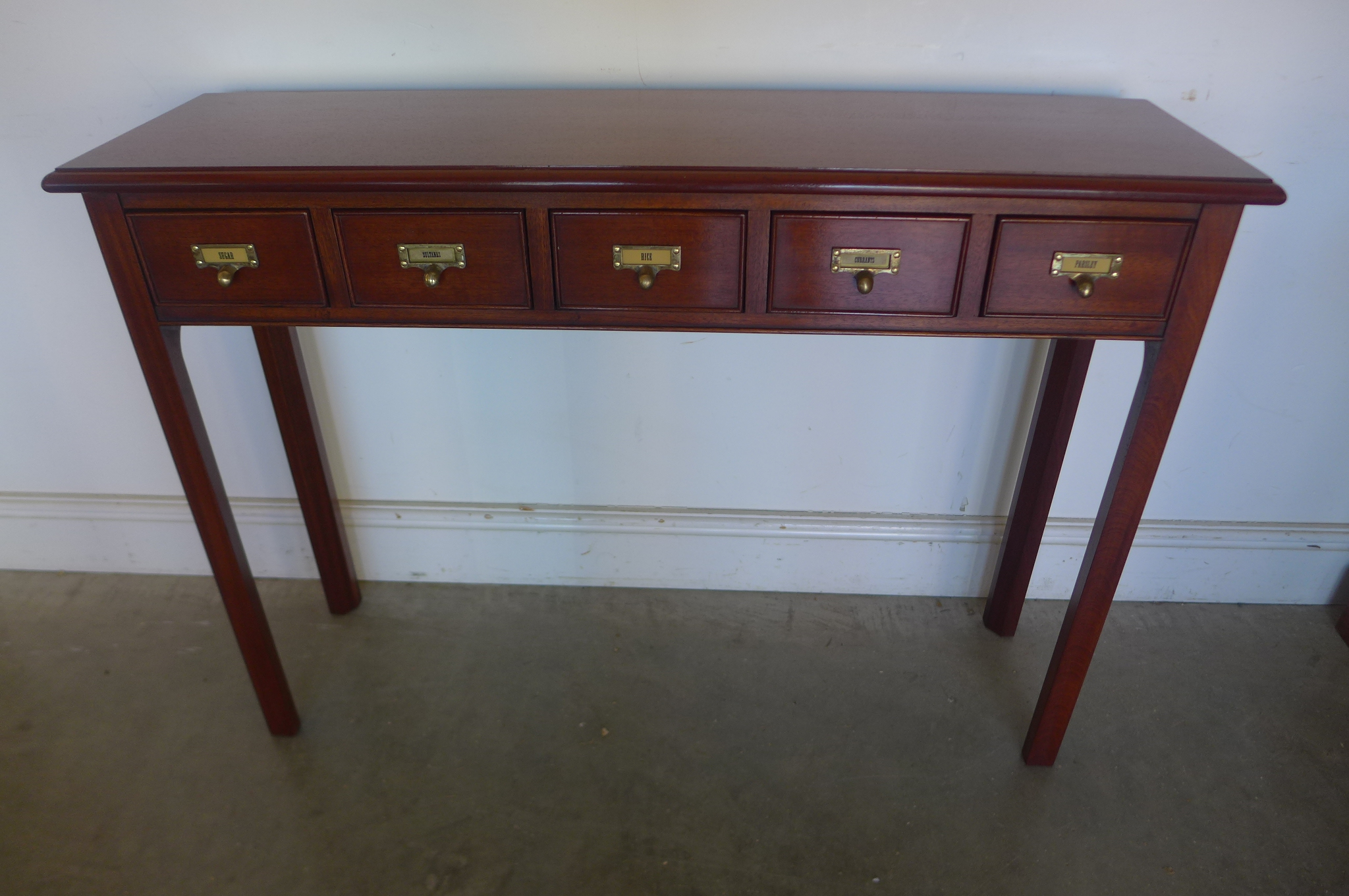 A mahogany five drawer hall table, made by a local craftsman to a high standard, 77cm H x 107cm x