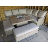 A Bramblecrest Oakridge three seat recliner, two benches and a ceramic fire pit/table, ex-display