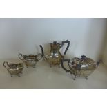 A good silver four piece tea service, 1916 Sheffield, Hawksworth Eyre and co, approx 64 troy oz,