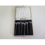 Six Sterling silver cockerel cocktail sticks, boxed, approx 0.8 troy oz