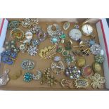 A collection of vintage costume jewellery, some in need of repair and two pocket watches, one chrome