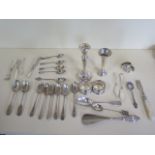 A collection of assorted silverware, and two plated forks, with mother of pearl handles, weighable