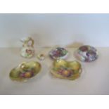 Two Royal Worcester blush pieces, a jug and small lidded pot, two Royal Winton pin dishes in the