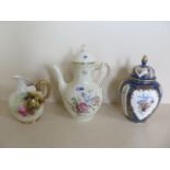 A Worcester jug, a Royal Copenhagen coffee pot and an Aynsley lidded pot, all good condition