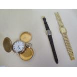 A Belovia Quartz ladies plated wristwatch, and Omega de Ville quarts button less ladies wristwatch