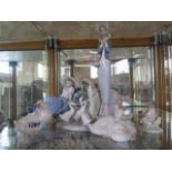 Lladro figure of a lady with Afghan hound and five pieces of Nao