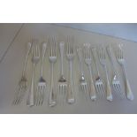 A set of six silver dinner forks and set of six dessert forks, hallmarks Sheffield 1892, by John