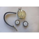 A Sekonda pocket watch, with locomotive back, not running, and two silver wristwatches, both run but