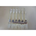 A set of Exeter silver dessert forks, hallmarked 1855, makers stamp JS for John Stone, weight approx