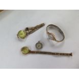 Three 9ct ladies watches, on plated straps, back missing to one, total approx 49 grams